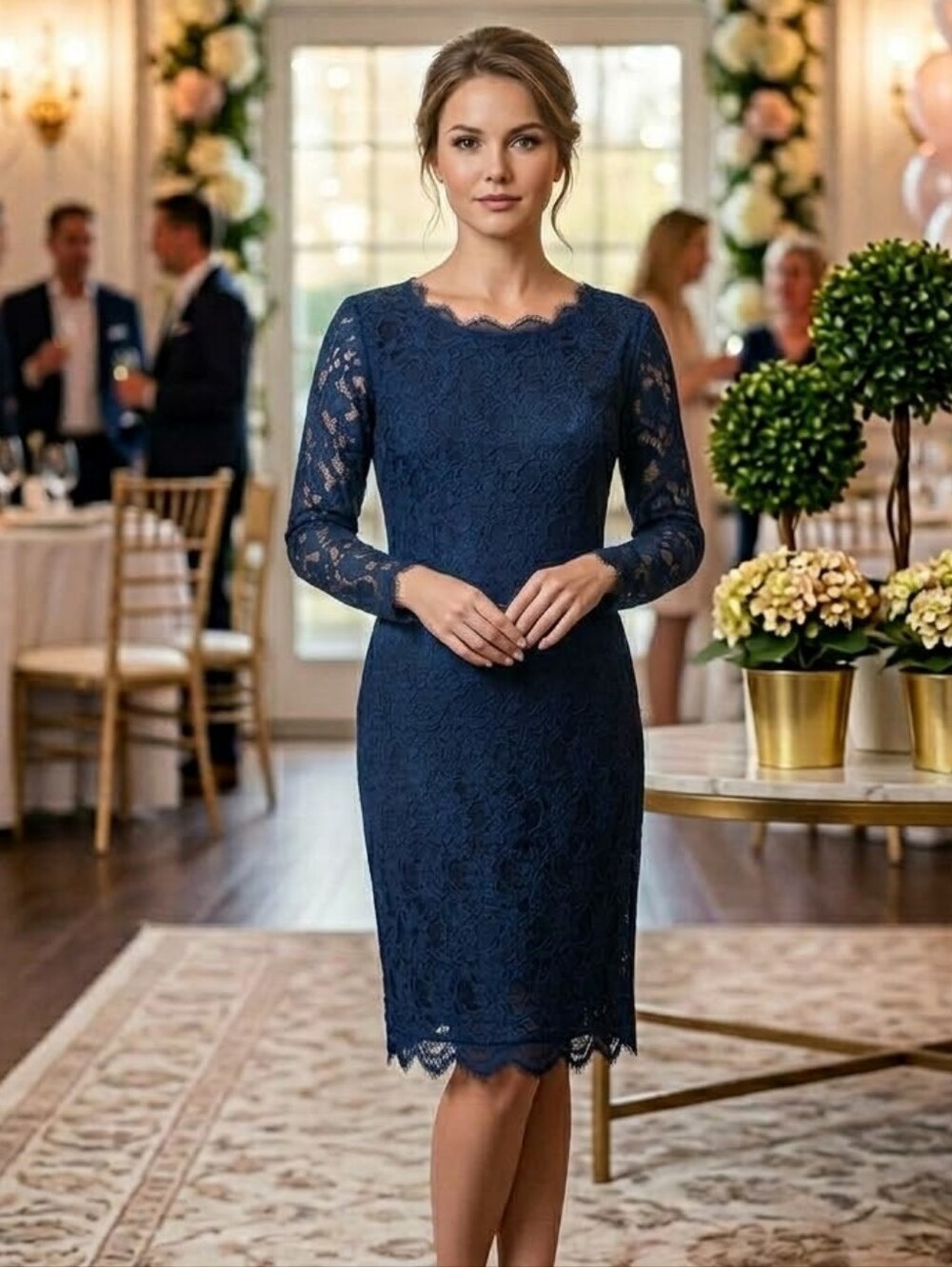 JOSEPH RIBKOFF Magnifique Robe Bleu Marine en Dentelle Chic Et Élégante